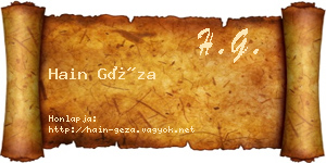 Hain Géza névjegykártya